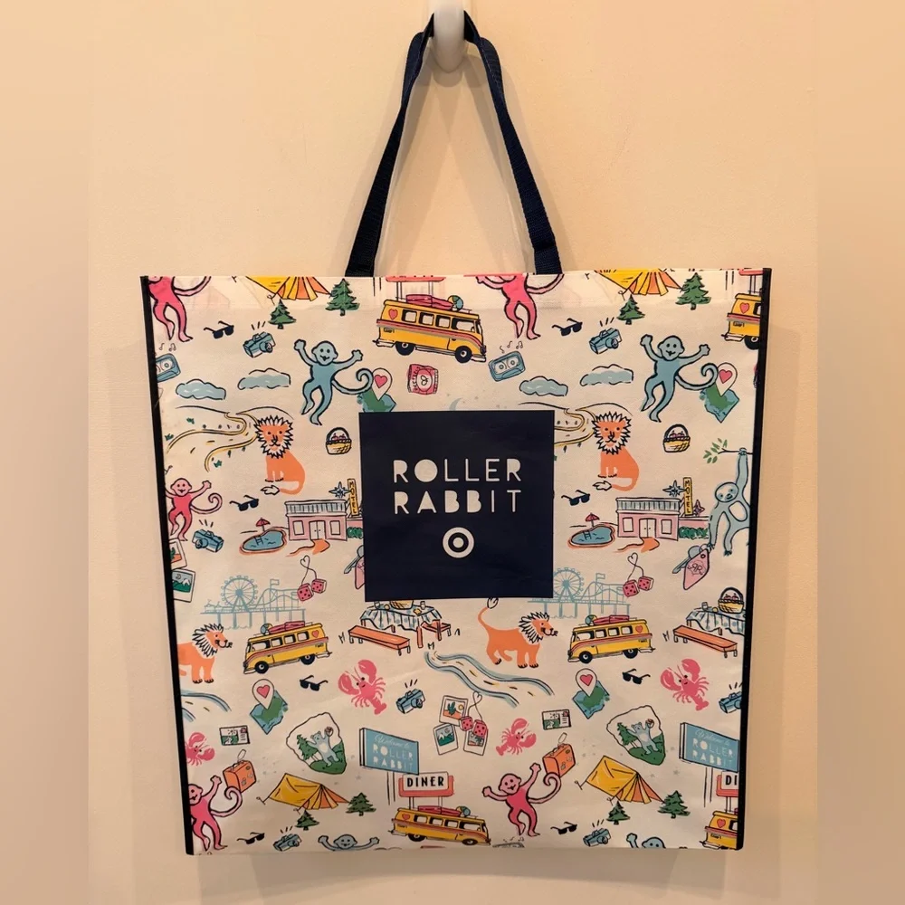 Roller‎ Rabbit Illustrated Canvas Tote – Navy, Pink, Orange, Teal